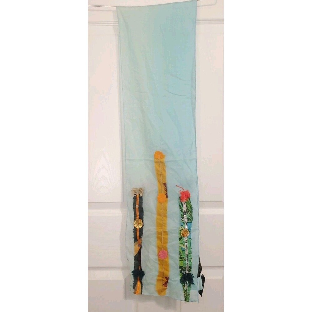 NOS Frangi Tie Rack Loud Colorful Blue Cotton Scarf 10x71 with Tag